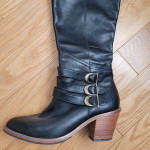 Poppy Barley Black Leather Heeled Tall Boots Size 10